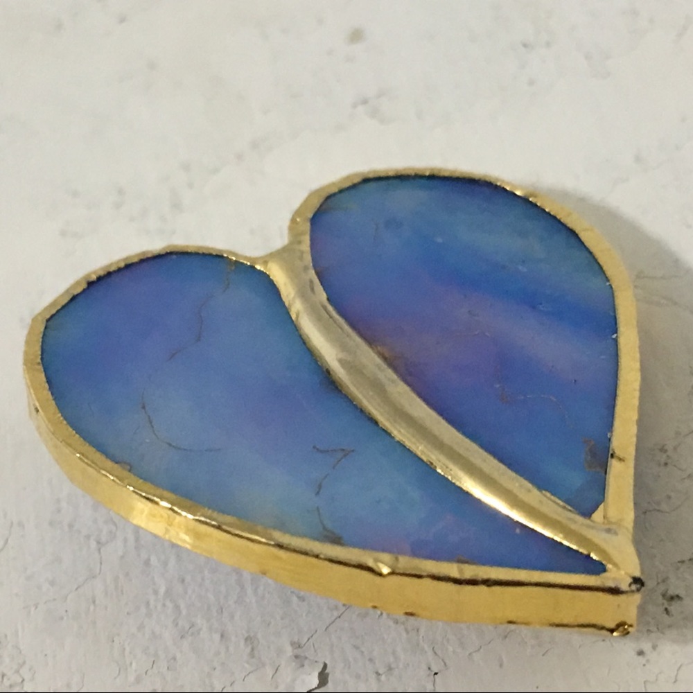 Gold Tone Blue AB Color Heart Brooch/Pin